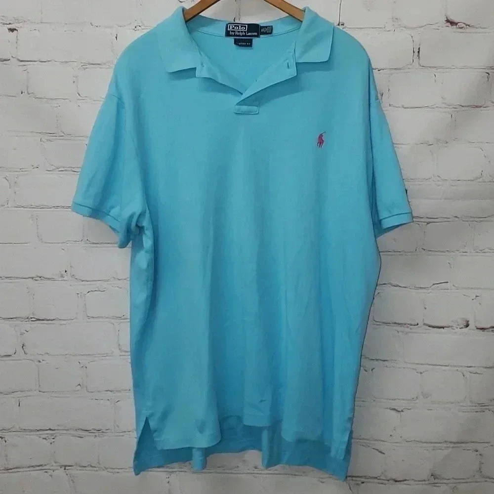 Polo By Ralph Lauren Mens Short Sleeve Polo Size XLarge Light Blue w Pink Pony